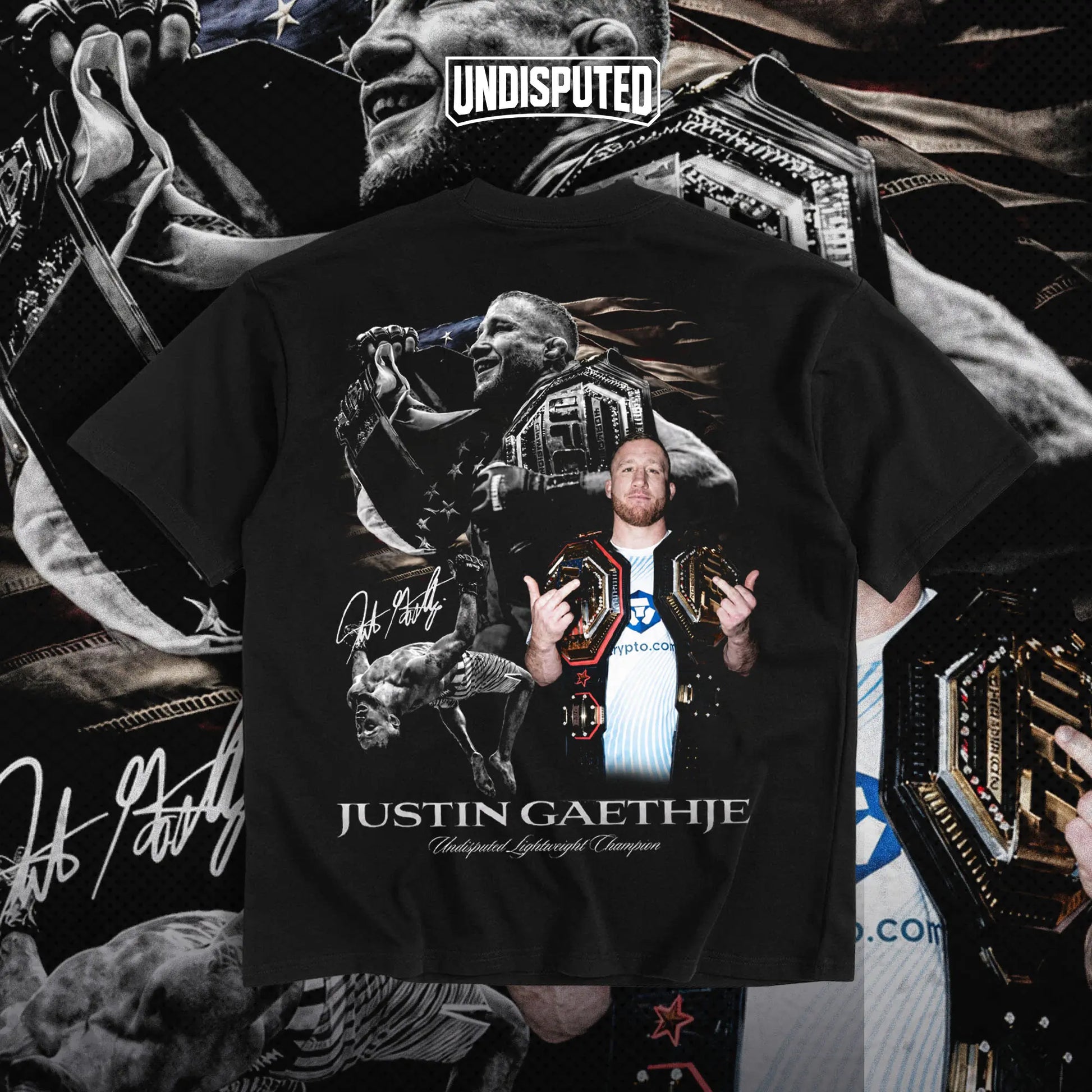 UNDISPUTED Justin Gaethje Undisputed Lightweight Champion Heavy Cotton Shirt UFC Tshirt the Highlight UFC Freedom 250 Fan Apparel Menswear Direct-To-Garment Breathable Printing