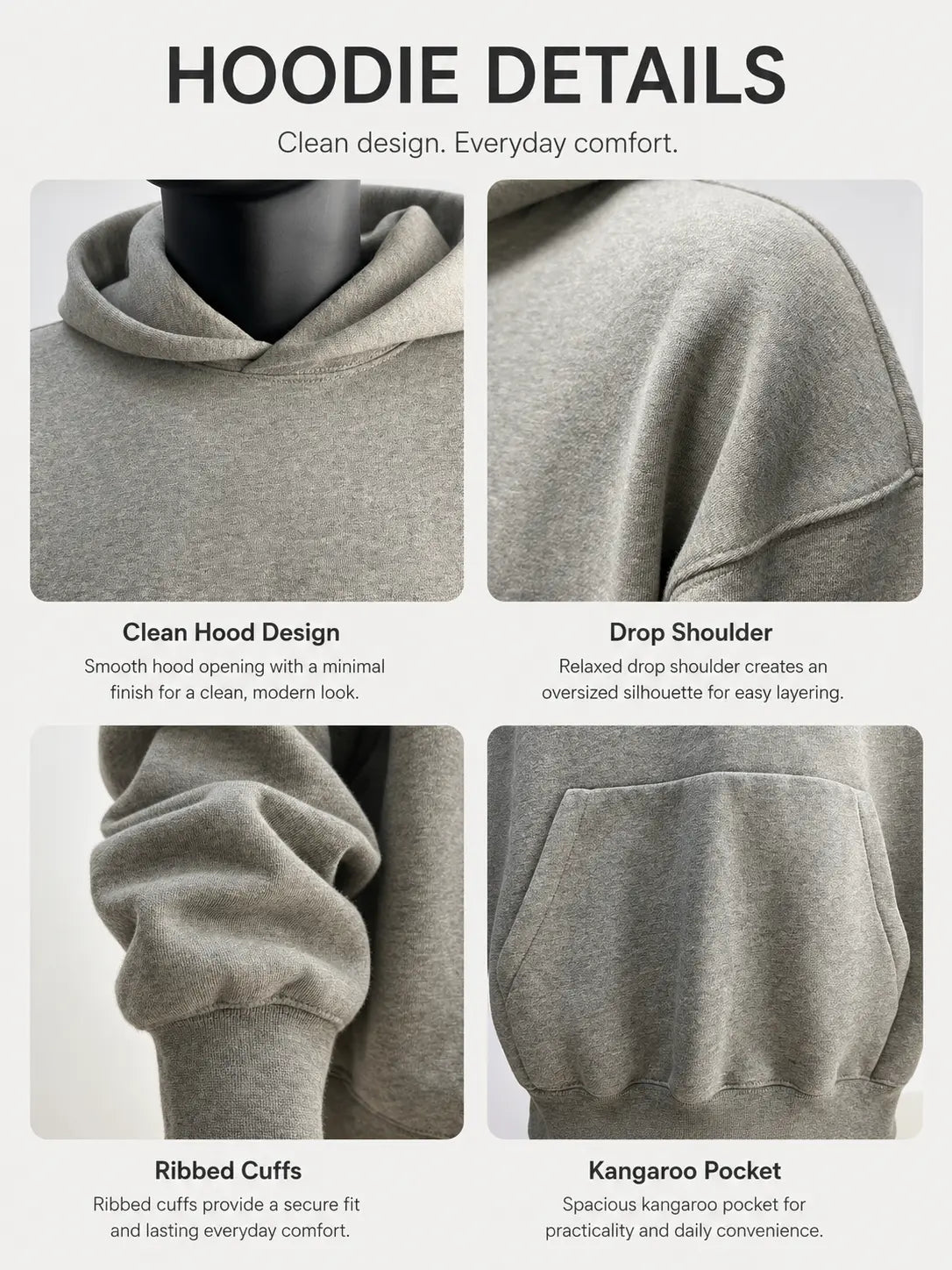 Men'S Dark Gray Oversized Hoodie, Soft Casual Pullover with Kangaroo Pocket, Loose Fit Everyday Sweatshirt