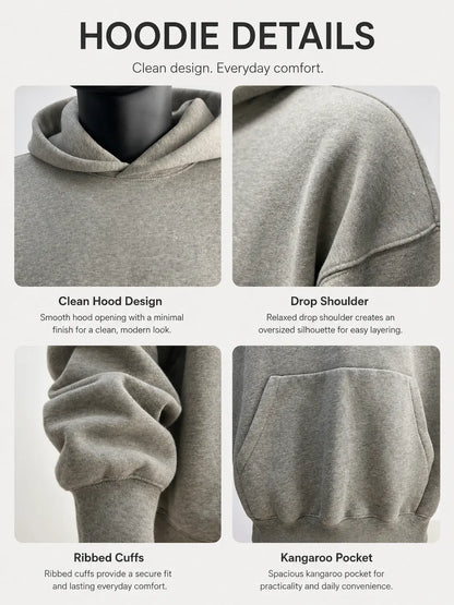 Men'S Dark Gray Oversized Hoodie, Soft Casual Pullover with Kangaroo Pocket, Loose Fit Everyday Sweatshirt