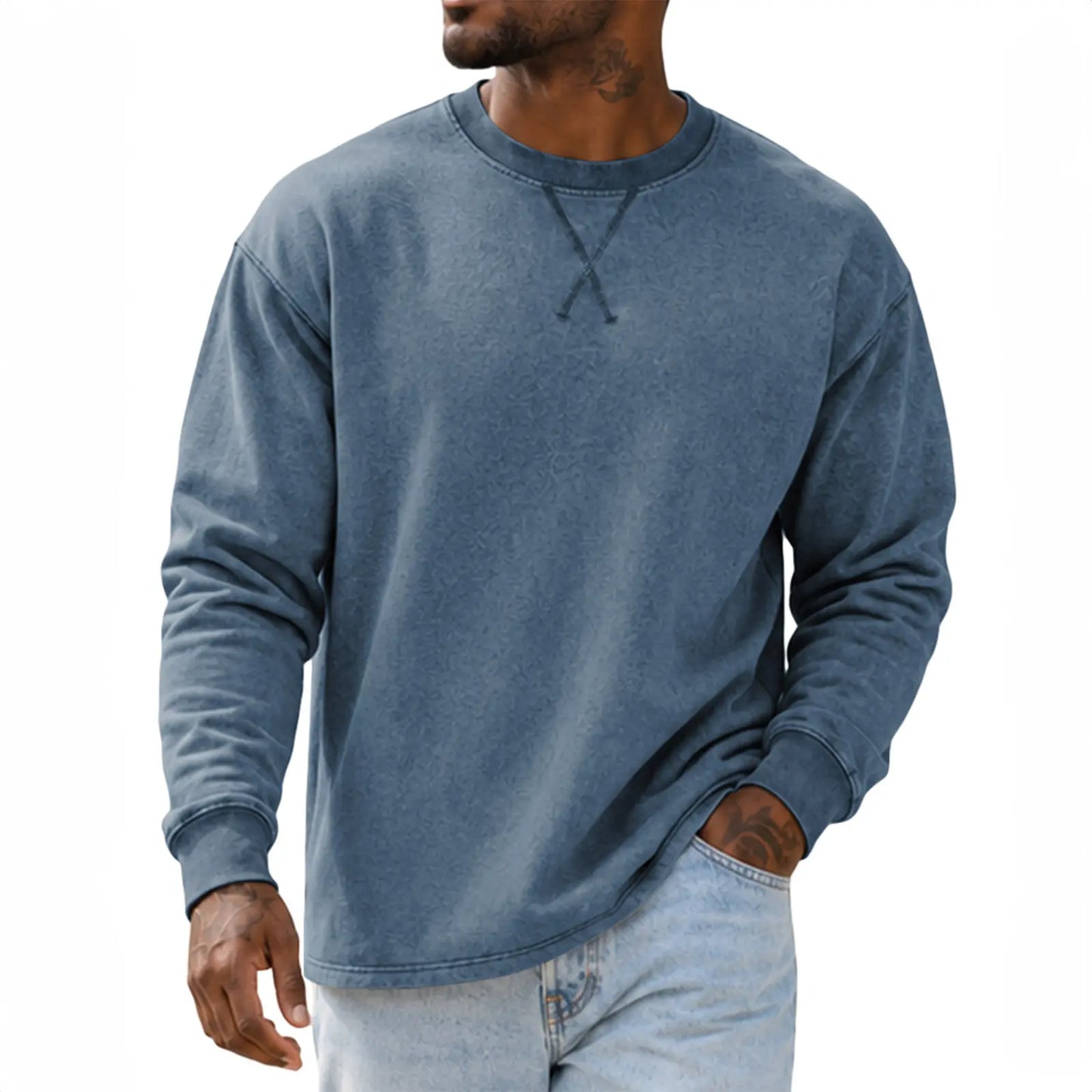 JMIERR Men'S Cotton Acid Washed Long Sleeve Crewneck Pullover | 100% Cotton, Vintage Wash, Crewneck Pullover, Relaxed Fit, Straight Hem, Soft Midweight Feel, Fall Winter Casual Shirts