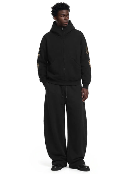 FDR Applique Letter Stand Collar Zip up Jacket & Leopard Panel Faux Two Piece Barrel Sweatpants Set Oversized Y2K Streetwear Unisex#Tiktokshopbacktoschool