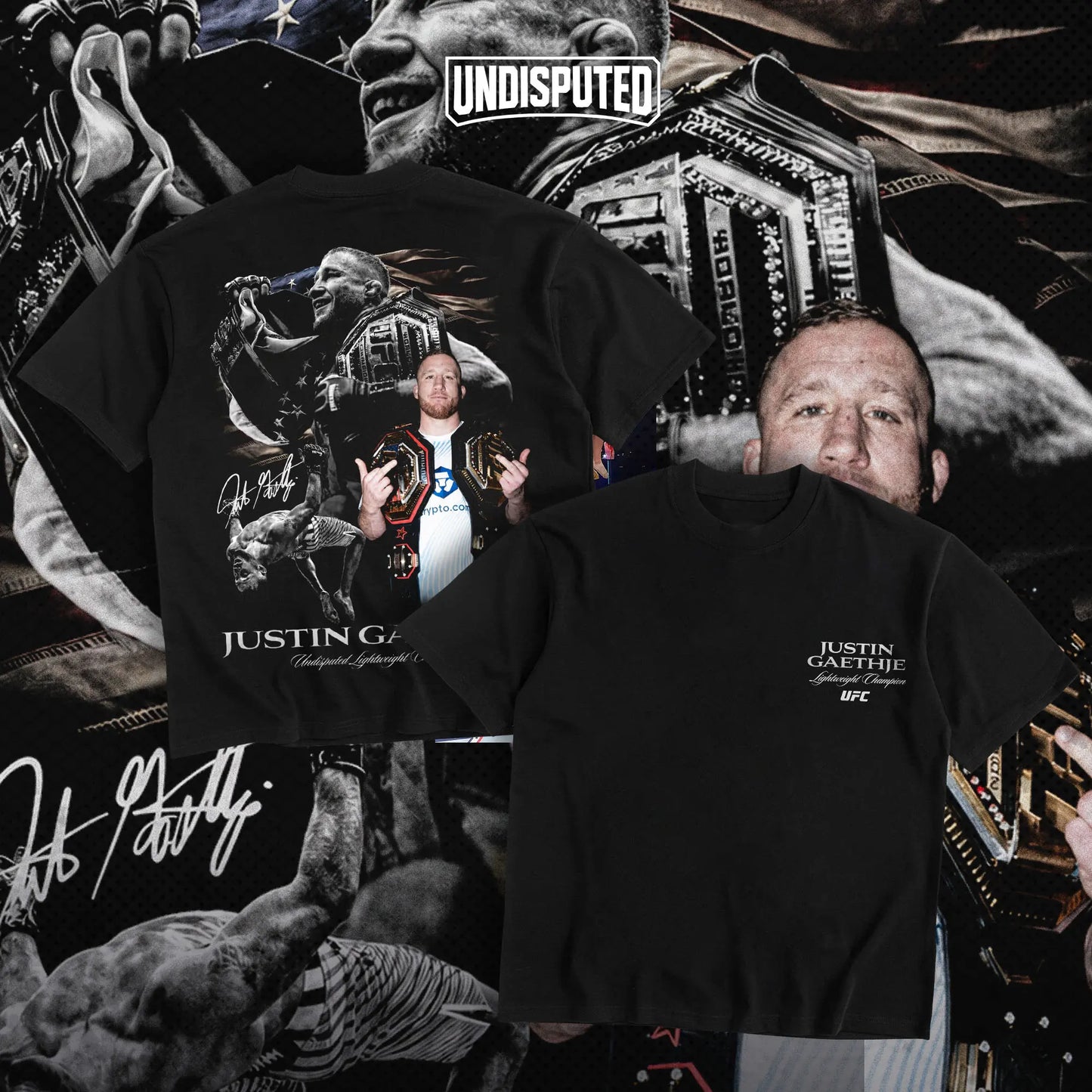 UNDISPUTED Justin Gaethje Undisputed Lightweight Champion Heavy Cotton Shirt UFC Tshirt the Highlight UFC Freedom 250 Fan Apparel Menswear Direct-To-Garment Breathable Printing