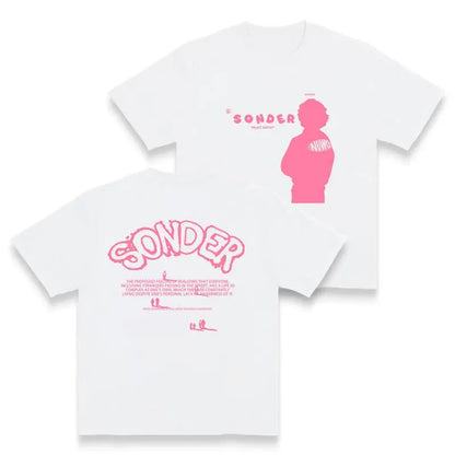 [Ssummer Outfits]Pink Sonder Rap Shirt Casual Crewneck Streetwear Made in USA for Women for Men [180G 100% Cotton, Lightweight and Breathable, Soft and Comfortable] Graphic Tee