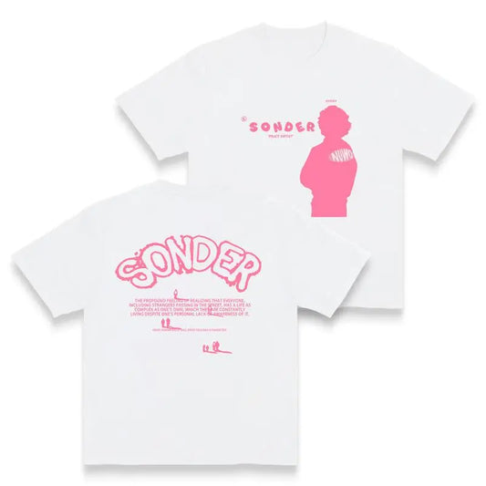 [Ssummer Outfits]Pink Sonder Rap Shirt Casual Crewneck Streetwear Made in USA for Women for Men [180G 100% Cotton, Lightweight and Breathable, Soft and Comfortable] Graphic Tee