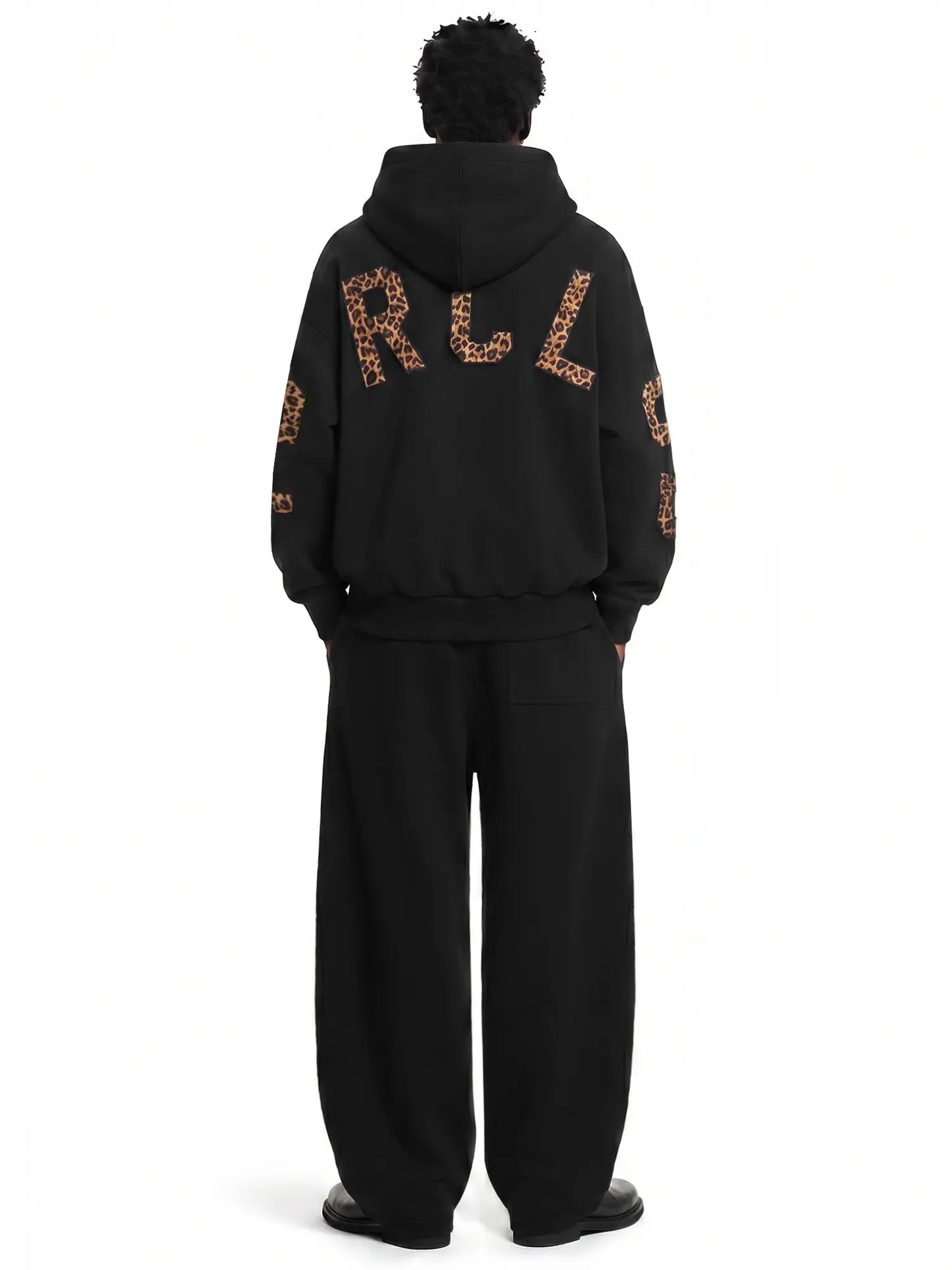 FDR Applique Letter Stand Collar Zip up Jacket & Leopard Panel Faux Two Piece Barrel Sweatpants Set Oversized Y2K Streetwear Unisex#Tiktokshopbacktoschool
