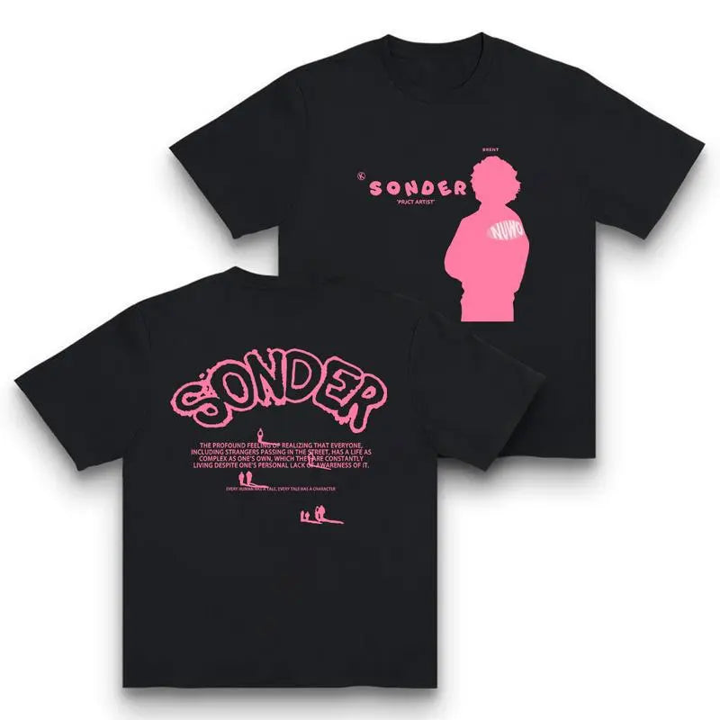 [Ssummer Outfits]Pink Sonder Rap Shirt Casual Crewneck Streetwear Made in USA for Women for Men [180G 100% Cotton, Lightweight and Breathable, Soft and Comfortable] Graphic Tee